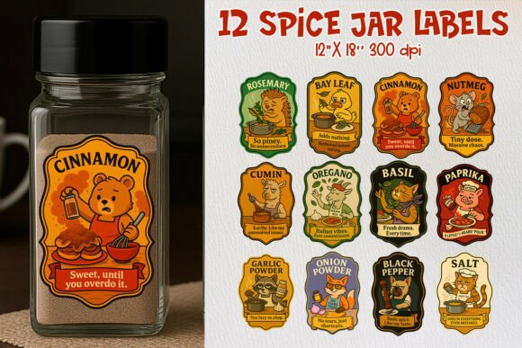 Download Funny Animal Kitchen Spice Jar Labels Bu - Premium Bundle