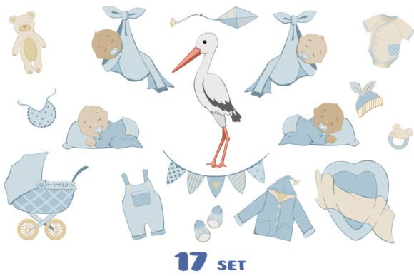 Download Stork Blue Boho Nursery Clipart. Baby Bo - Nursery Collection