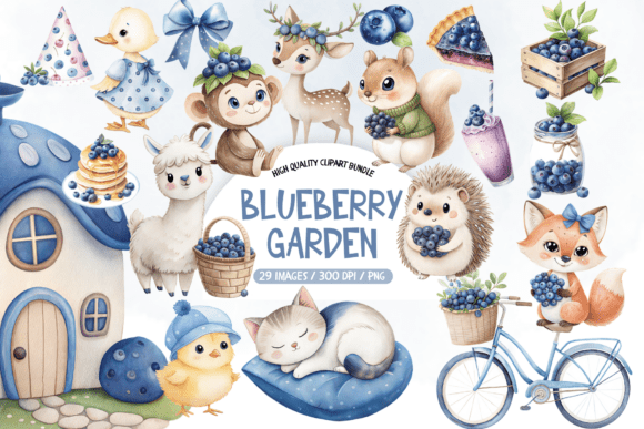 Download Blueberry Garden Watercolor Clipart - Blueberry Collection