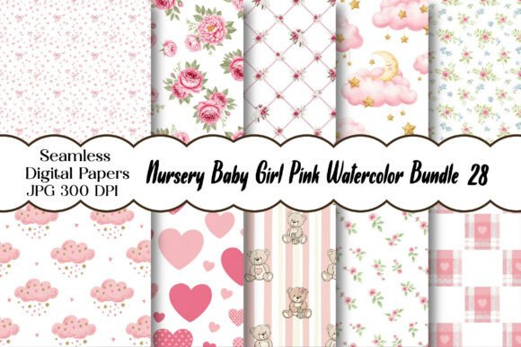 Download Nursery Baby Girl Pink Watercolor Bundle - Nursery Collection