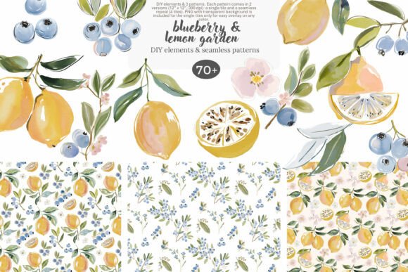 Download Watercolor Blueberry Lemon Clipart Set - Blueberry Collection