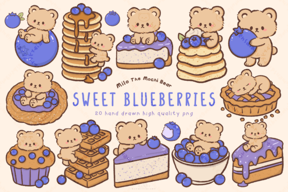 Download Kawaii Bear Blueberry Dessert Clipart - Blueberry Collection