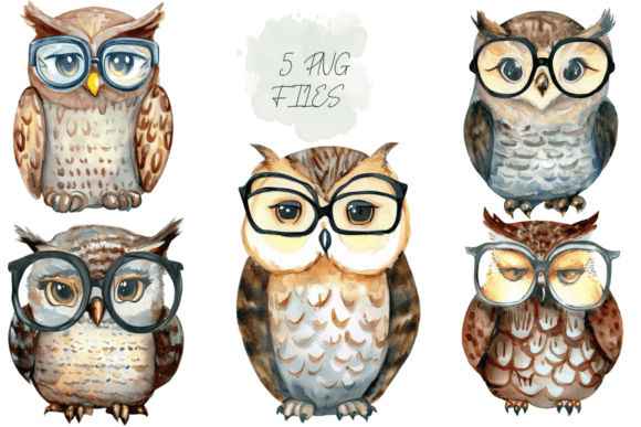 Download Wise Owl with Glasses Watercolor Clipart - Wise owl Collection