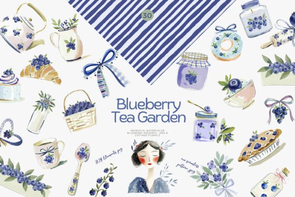 Download Blueberry Watercolor Clipart Set - Blueberry Collection